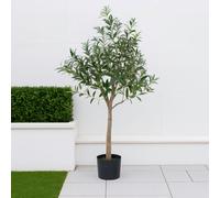 GreenBrokers Artificial Olive Tree With Real Wood Trunk, Premium Quality Natural Appearance, 4Ft/120 Cm