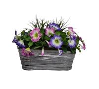 GreenBrokers Artificial Pink & Purple Petunia Flowers & Lemon Grass in Rounded 40cm Rectangle Grey Wash Willow Basket - Faux Silk - UV Protected