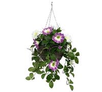 GreenBrokers Artificial Pink & White Petunia Round Rattan Hanging Basket (25cm)