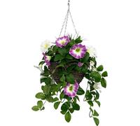 Greenbrokers Artificial Pink & White Petunia Round Rattan Hanging Basket (25Cm)