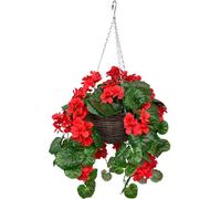 Greenbrokers Artificial Red Geranium Rattan Hanging Basket With Vine (25Cm)