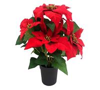 GreenBrokers Artificial Red Poinsettia Christmas Flower Plant in Pot 36cm/14in