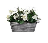 GreenBrokers Artificial White Geranium Flowers & Lemon Grass in Rounded 40cm Rectangle Grey Wash Willow Basket - Faux Silk - UV Protected