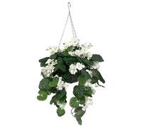 GreenBrokers Artificial White Geranium Grey Rattan Hanging Basket with Vine (25cm)