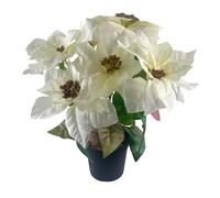 GreenBrokers Artificial White Poinsettia Christmas Flower Plant in Pot 46cm/18in