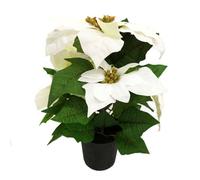 Greenbrokers Artificial White Poinsettia Christmas Plant In Pot 36Cm