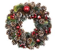 GreenBrokers Christmas Hanging Wreath 37cm - Festive Pine Cone Display with White Frosting White