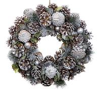 GreenBrokers Christmas Hanging Wreath 38cm - Festive Silver Display with Pine Cones