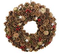 GreenBrokers Christmas Hanging Wreath 48cm - Festive Pine Cone Display with Gold Frosting
