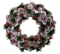 GreenBrokers Christmas Hanging Wreath 48cm - Festive Pine Cone Display with Subtle White Frosting