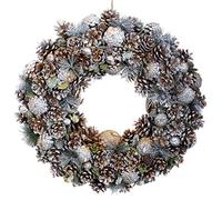 GreenBrokers Christmas Hanging Wreath 48cm- Festive Silver Display with Pine Cones
