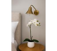 Greenbrokers Elegant Single Stem White Real Touch Artificial Potted Orchid (46Cm) In Round White Ceramic Pot