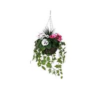 GreenBrokers Pansy with Ivy Vine in Hanging Basket (Anti-UV)(25cm diameter basket) Pink & White