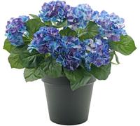 Greenbrokers Premium Quality Artificial Blue Hydrangea Flower Bush In Black Pot (50Cm) With Nine Flower Clusters