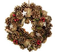 GreenBrokers Premium Quality Christmas Hanging Wreath 30Cm- Festive Pine Cone Display With Gold Frosting