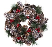 GreenBrokers Premium Quality Christmas Hanging Wreath 30Cm - Festive Pine Cone Display With Subtle White Frosting