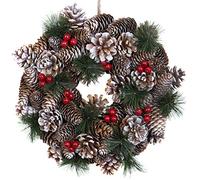 GreenBrokers Premium Quality Christmas Hanging Wreath 30cm - Festive Pine Cone Display with Subtle White Frosting