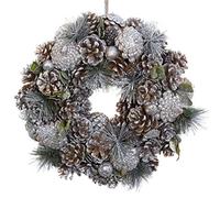 GreenBrokers Premium Quality Christmas Hanging Wreath 30cm - Festive Silver Display with Pine Cones