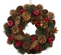 GreenBrokers Premium Quality Christmas Hanging Wreath 32Cm- Festive Pine Cone Display With Red Berries