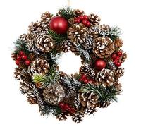 GreenBrokers Premium Quality Christmas Hanging Wreath 32cm- Festive Pine Cone Display with White Frosting D1221