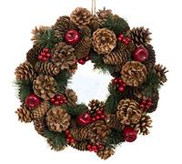GreenBrokers Premium Quality Christmas Hanging Wreath 37cm - Festive Pine Cone Display with Red Berries, D1225