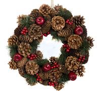 GreenBrokers Premium Quality Christmas Hanging Wreath 37Cm - Festive Pine Cone Display With Red Berries