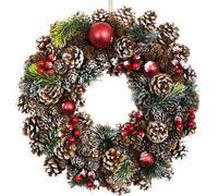 GreenBrokers Premium Quality Christmas Hanging Wreath 37Cm - Festive Pine Cone Display With White Frosting White