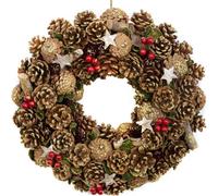 GreenBrokers Premium Quality Christmas Hanging Wreath 38Cm- Festive Pine Cone Display With Gold Frosting