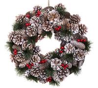 GreenBrokers Premium Quality Christmas Hanging Wreath 38Cm- Festive Pine Cone Display With Subtle White Frosting