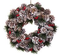 GreenBrokers Premium Quality Christmas Hanging Wreath 38cm- Festive Pine Cone Display with Subtle White Frosting
