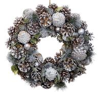 GreenBrokers Premium Quality Christmas Hanging Wreath 38Cm - Festive Silver Display With Pine Cones