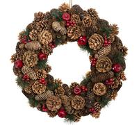 GreenBrokers Premium Quality Christmas Hanging Wreath 48Cm - Festive Pine Cone Display With Red Berries