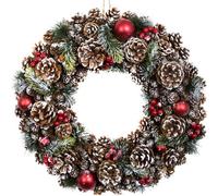 GreenBrokers Premium Quality Christmas Hanging Wreath 48Cm - Festive Pine Cone Display With White Frosting