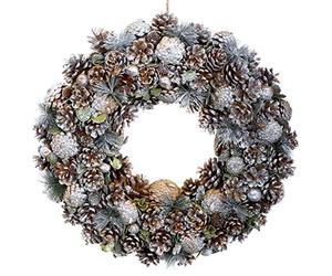 GreenBrokers Premium Quality Christmas Hanging Wreath 48cm- Festive Silver Display with Pine Cones