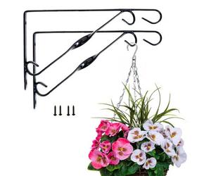 GreenBrokers Set Of 2 X Black Metal Plastic Coated Single Twist Hanging Basket Bracket 12In/30Cm
