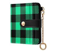 GreenChecks Stripe Print Small Women Wallet Leather RFID Blocking Bifold Compact Card Holder with Coin Pocket Zipper Purse for Women Ladies Girls