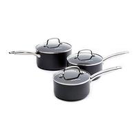 GreenChef Berlin Rocks Healthy Ceramic Nonstick 16 cm/1.5 L, 18 cm/2.1 L & 20 cm/3.1 L Saucepan Set,PFAS Free,Stainless Steel Handle,Safe for all hobs including Induction,Oven Safe up to 200°C,Black