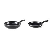 GreenChef Diamond Healthy Ceramic Non-Stick 2-Piece Cookware Set, Includes 28 cm Frying Pan Skillet and 28 cm/3.7 Litre Wok, PFAS-Free, Induction Suitable, and Oven Safe up to 160˚C, Black