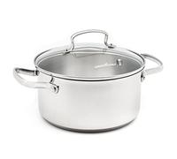 GreenChef Profile Plus Healthy Ceramic Non-Stick Stainless Steel 18cm/2.1 Litre Casserole Dish with Tempered Glass Lid, PFAS Free, Induction, Heavy-Duty, Oven safe up to 200˚C, Silver