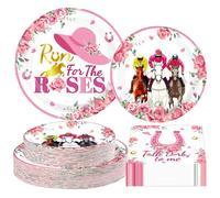 Greencian 200Pcs Pink Derby Day Party Decorations Kentucky Horse Racing Plates and Napkins Disposable Run for The Roses Tableware Set for Race Day Kentucky Party Supplies Serves 50