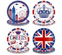 Greencian 60 Pcs British Party Decorations Union Jack Paper Plates - 9" Heavy Duty Britain UK Flag Paper Plates Disposable London Tableware for Union Jack Birthday London National Party Decorations