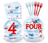 Greencian 96Pcs Airplane 4th Birthday Party Decoration Serves 24