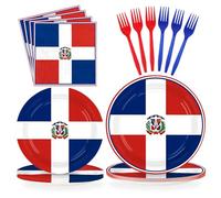 Greencian 96Pcs Dominican Republic Flag Party Decorations Dominican National Plates and Napkins Red White and Blue Flag Tableware Set for Patriotic Country Festival Party Supplies Serves 24