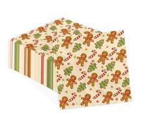 Greencian100 Pack Christmas Paper Napkins Gingerbread Man Candy Cane Christmas Tree Disposable Luncheon Dinner Napkins Xmas Winter Decorative Napkin for Home Kitchen Party 6.5 x 6.5 Inch