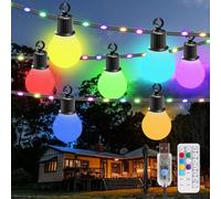 GreenClick Outdoor String Lights 41ft 20 Dimmable Bulbs+80 LED Beads,RGB Patio Lights with Remote,IP65 Waterproof Shatterproof Color Changing String Lights USB Plug for Outside Garden Yard Party Decor