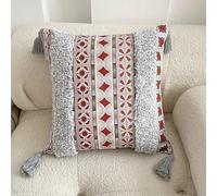 GreenCloak Boho Decorative Throw Pillow Covers, Tufted Cotton with Tassels, Geometric Pattern, Multi-Colour (Grey, 18" x 18"(pack of 2))