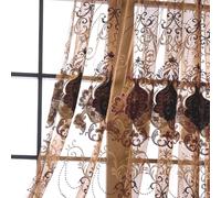 GreenCloak European Luxury Embroidered Sheer Voile Curtains with Lace for Living Room Bedroom Balcony - Light Filtering (Dark Coffee Brown,W 66" x L 90" (Pack of 2))