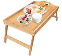 Greenco Bamboo Foldable Breakfast Table, Laptop Desk, Bed Table, Serving Tray,Brown