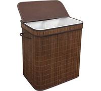 Greenco Bamboo Foldable Double Hamper, Flip-top Lid, Side Rope Carrying Handles and Inner Liner with Divider- Espresso