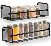 Greenco Wall Mount Single Tier Mesh Spice Rack, Black, Set 2